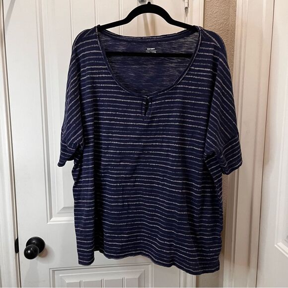 Old Navy Blue Gray Striped Scoop Keyhole Neck Short Sleeve Top Womens XXL Tall - Picture 11 of 11